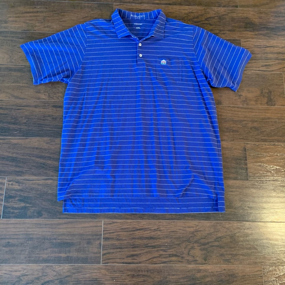 B Draddy Polo Golf Striped Short Sleeve Blue White Stretch Pima  Men's Size XXL - Picture 2 of 3